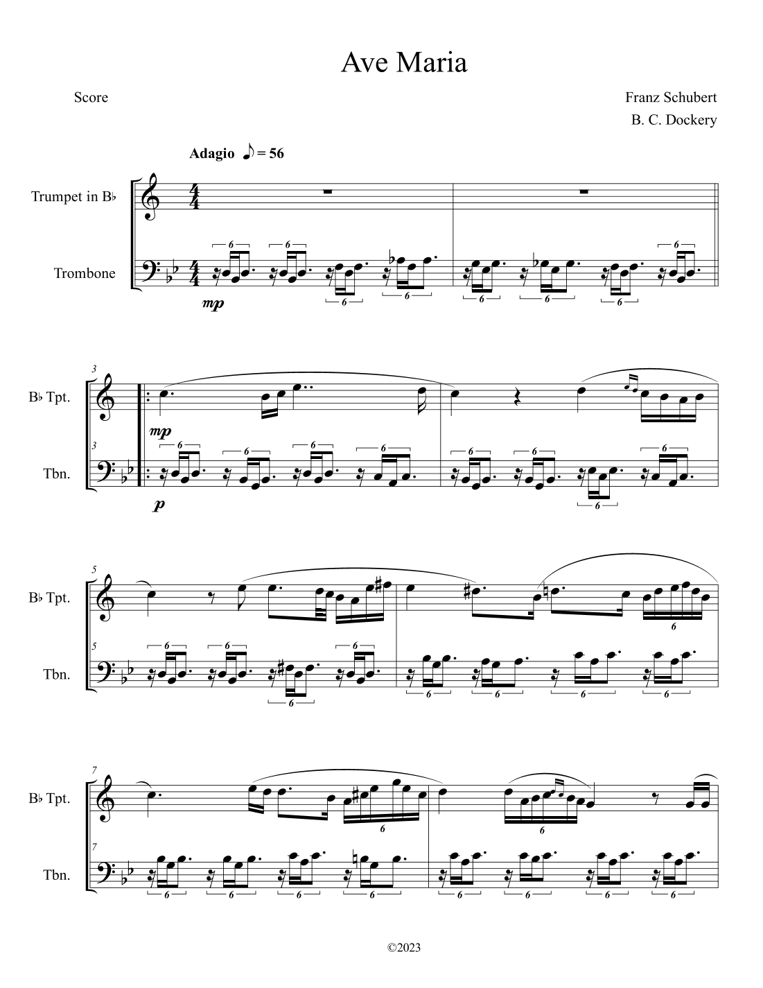 Ave Maria (Trumpet and Trombone Duet) (arr. B. C. Dockery)