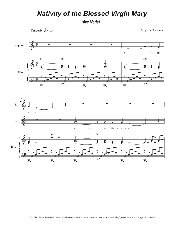 Nativity of the Blessed Virgin Mary (Ave Maria) (Duet for Soprano and Alto solo)