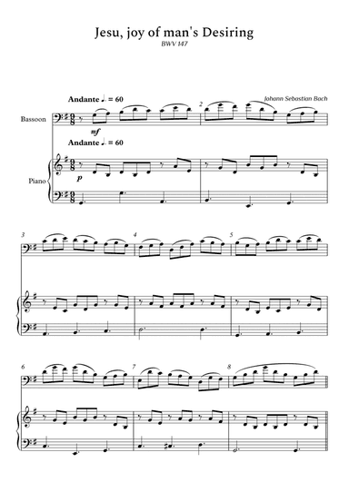 Jesu, Joy of Man's Desiring for Bassoon and Piano (Arpeggios Not Chords) - Score and parts (arr. Cássio Silva Chaves)