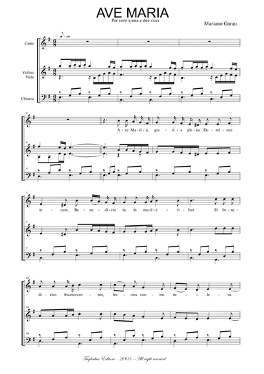 AVE MARIA - Mariano Garau - For 2 voices, Violin, Viola and guitar