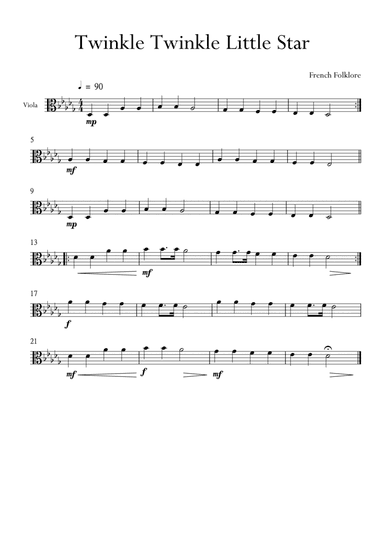 Twinkle Twinkle Little Star in Db Major for Viola. Very Easy. (arr. Matheus Araújo)