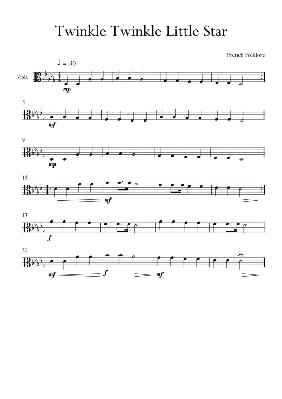 Twinkle Twinkle Little Star in Db Major for Viola. Very Easy. (arr. Matheus Araújo)