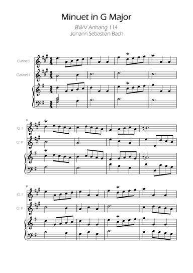 Minuet in G major BWV Anh. 114 - Bach - Clarinet Duet w/ Piano (arr. Ygor Nunes)