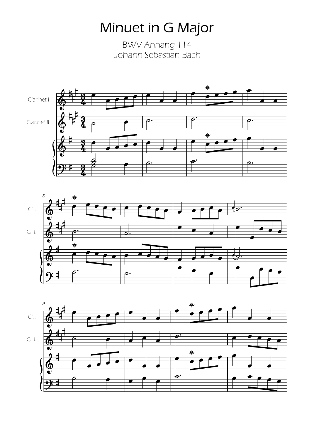 Minuet in G major BWV Anh. 114 - Bach - Clarinet Duet w/ Piano (arr. Ygor Nunes)