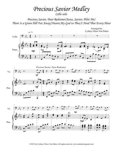 Precious Savior Medley  cello solo and piano (arr. Cydney Olson Van Duker)