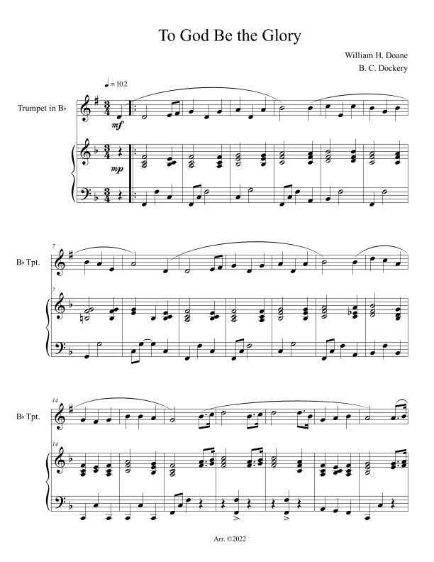 To God Be the Glory (Trumpet Solo with Piano Accompaniment) (arr. B. C. Dockery)