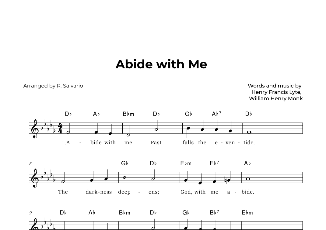 Abide with Me (Key of D-Flat Major) (arr. R. Salvario)