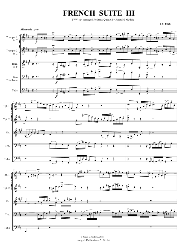 BACH: French Suite No. 3 BWV 814 for Brass Quintet (arr. James M. Guthrie)