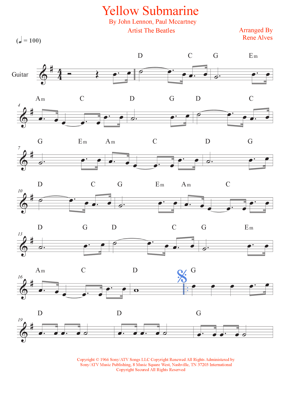 Yellow Submarine (arr. Rene Alves)