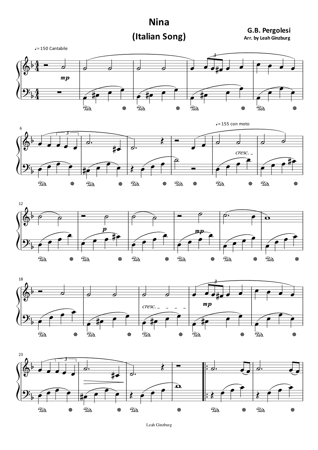 Nina by G.B. Pergolesi (Italian Song) (arr. Leah Ginzburg)