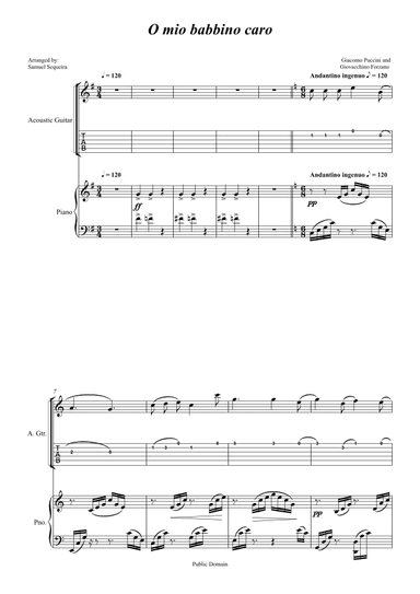 O mio babbino caro - for Guitar (TAB) and Piano accompaniment - orchestral play along (arr. Samuel Sequeira)