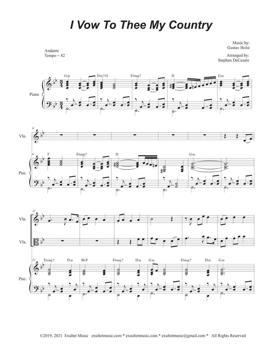 I Vow To Thee My Country (Duet for Violin and Viola) (arr. Stephen DeCesare)