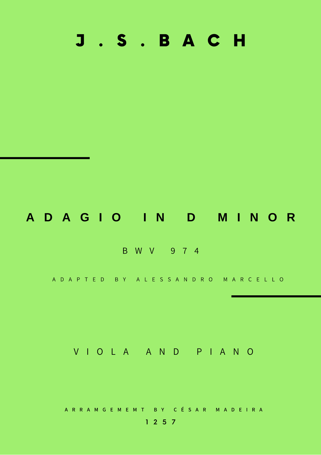 Adagio (BWV 974) - Viola and Piano (Full Score and Parts) (arr. César Madeira)