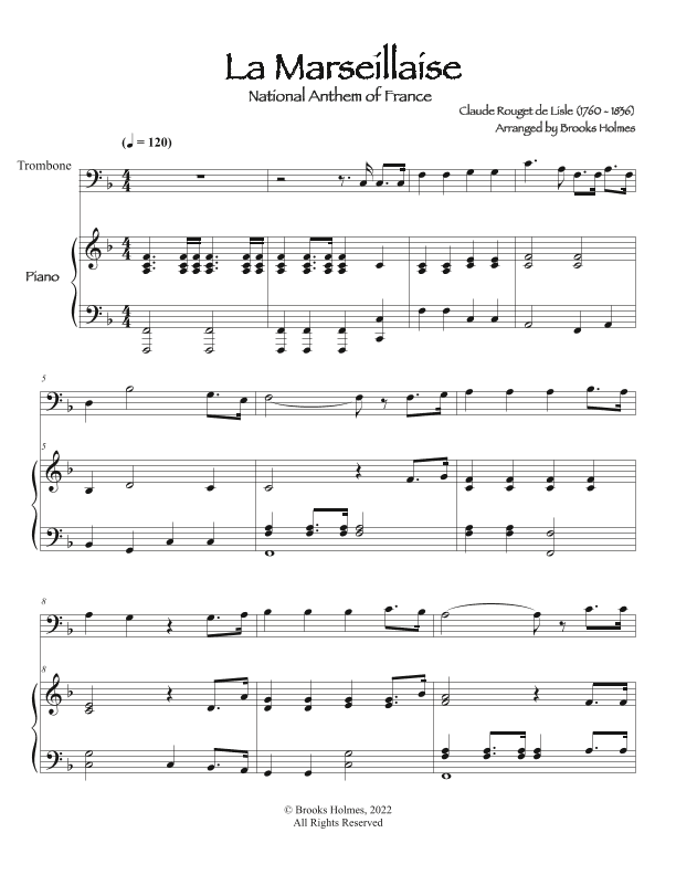 French National Anthem (La Marseillaise) Trombone & Piano (arr. Brooks Holmes)