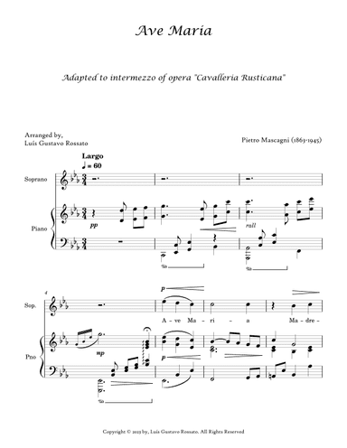 Mascagni - Ave Maria (SOPRANO - E Major) (arr. Luís Gustavo Rossato)