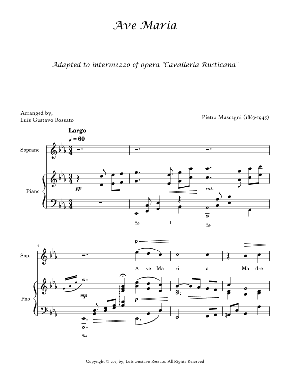 Mascagni - Ave Maria (SOPRANO - E Major) (arr. Luís Gustavo Rossato)