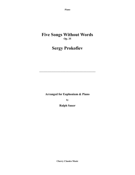 Five Songs Without Words for Euphonium & Piano (arr. Sauer, Ralph)