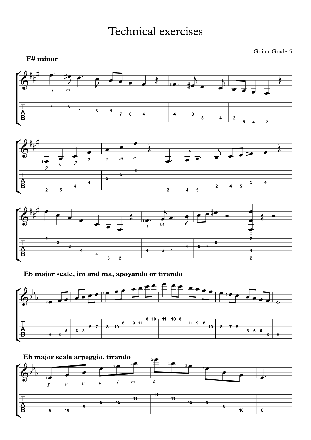 Technical Exercises Grade 5 Classical Guitar TAB
