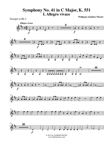 Mozart Symphony No. 41, Jupiter, Movement I - Trumpet in Bb 2 (Transposed Part), K. 551 (arr. Doug Clyde)