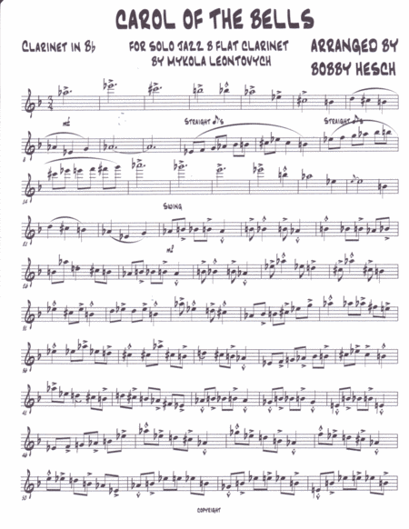Carol Of The Bells For Solo Jazz B Flat Clarinet (arr. Bobby Hesch)