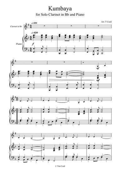 Kumbaya for Clarinet in Bb and Piano (arr. Tim Curd)
