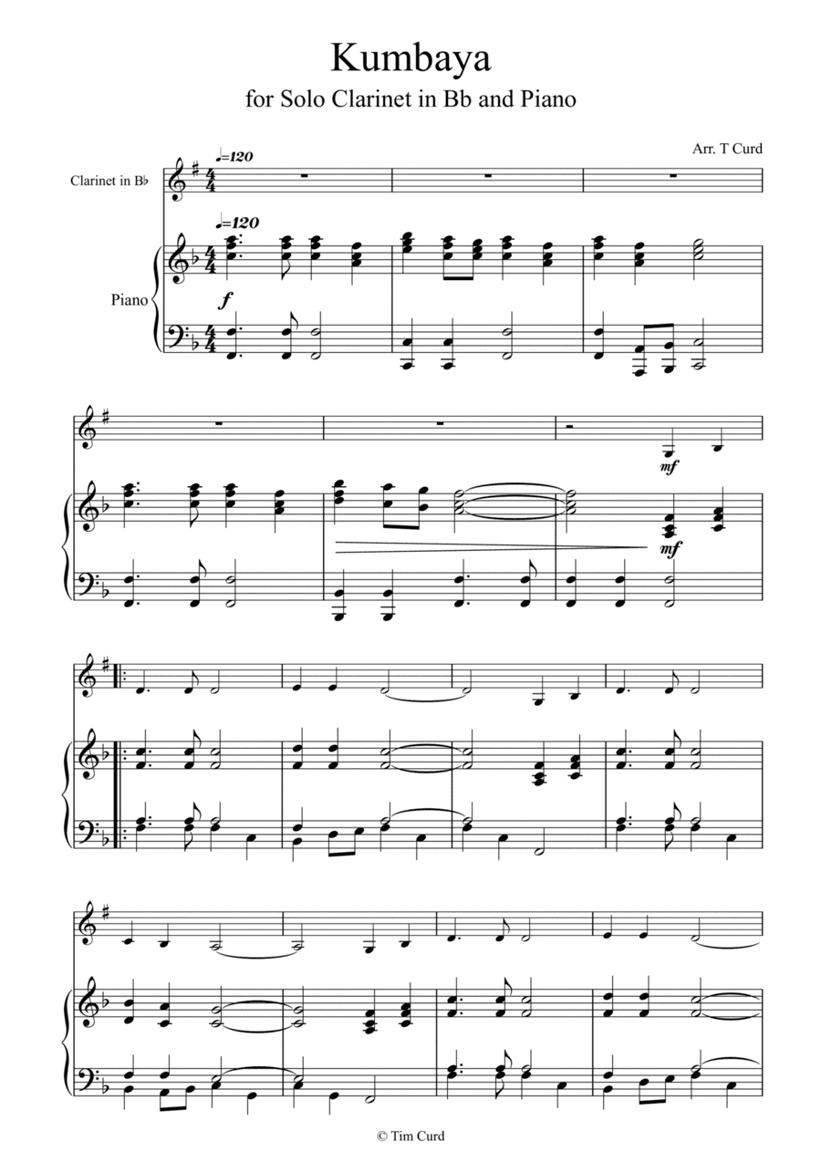 Kumbaya for Clarinet in Bb and Piano (arr. Tim Curd)