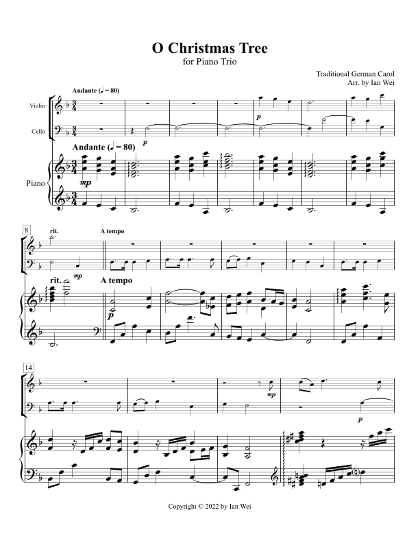 O Christmas Tree for Piano Trio (arr. Ian Wei)