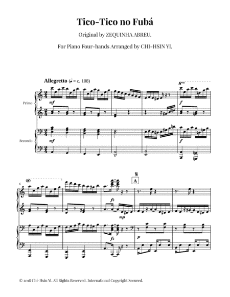 Tico-Tico no Fubá (Piano 4-hands) (arr. Chi-Hsin Yi)