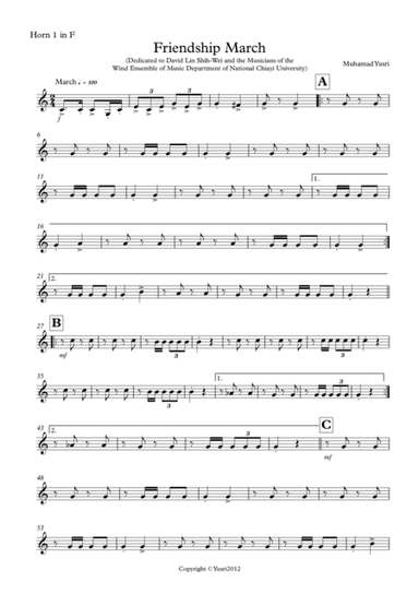 Friendship March (Horn 1 in F Part)