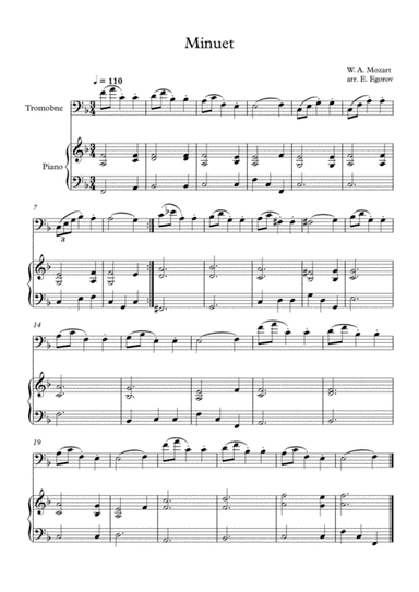 Minuet (In F Major), Wolfgang Amadeus Mozart, For Trombone & Piano (arr. Eugene Egorov)