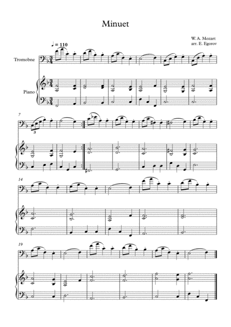 Minuet (In F Major), Wolfgang Amadeus Mozart, For Trombone & Piano (arr. Eugene Egorov)