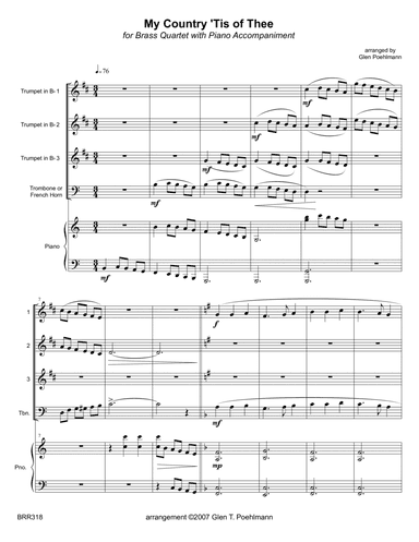 MY COUNTRY TIS OF THEE - BRASS QUARTET with Piano accompaniment (arr. Glen Poehlmann)