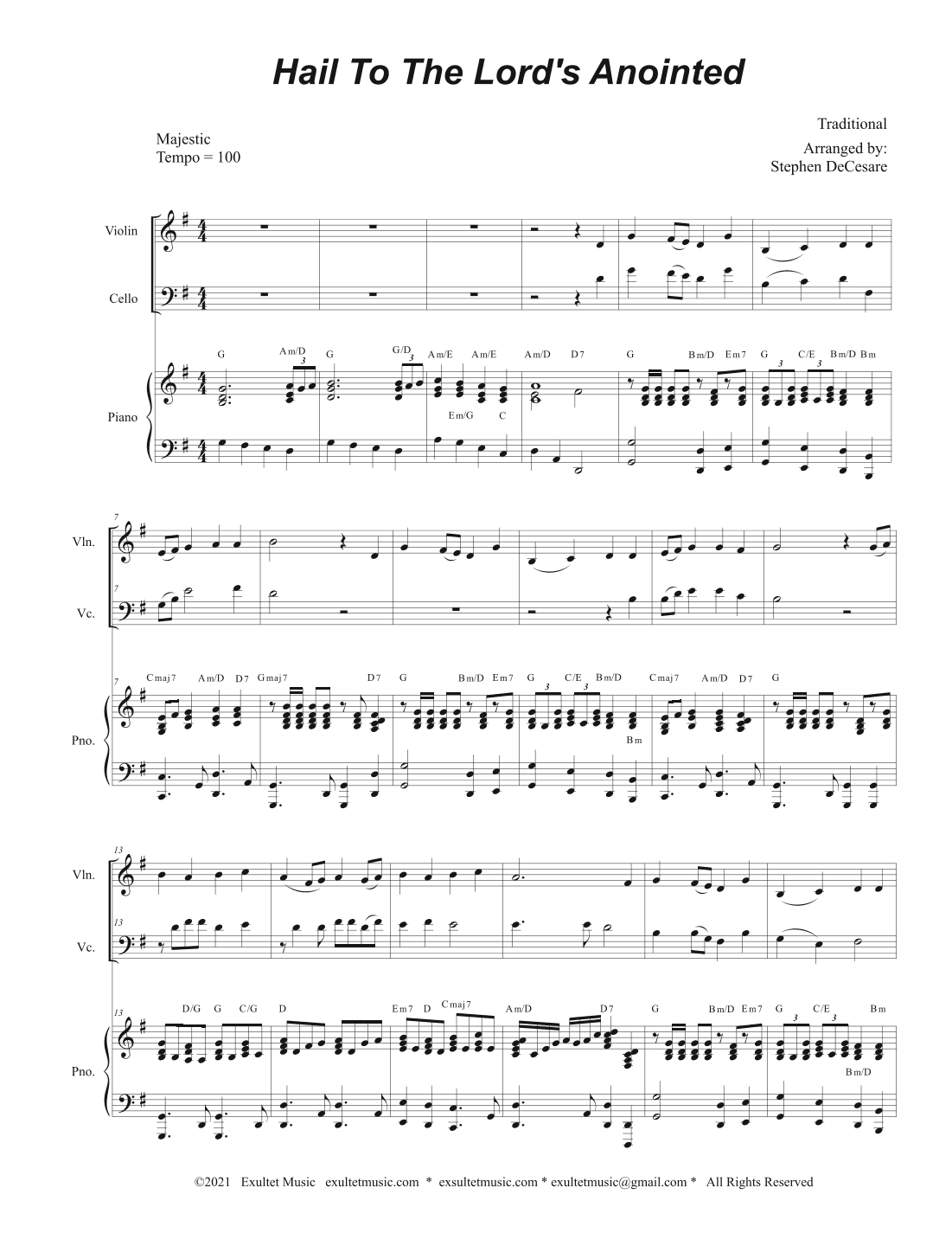 Hail To The Lord's Anointed (Duet for Violin and Cello) - Piano accompaniment) (arr. Stephen DeCesare)