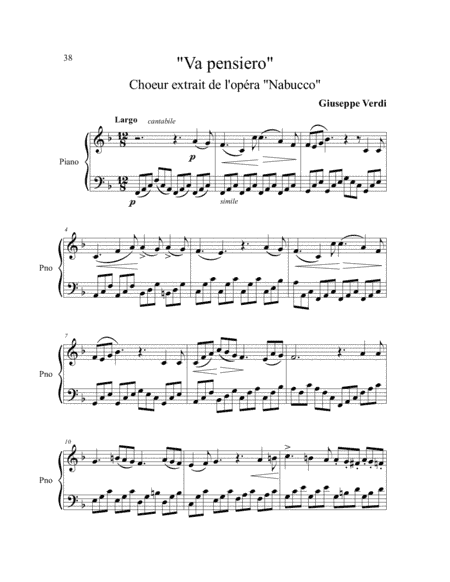 VERDI : "Va pensiero" extract from the opera "Nabucco" (arr. Cumant, Micheline)