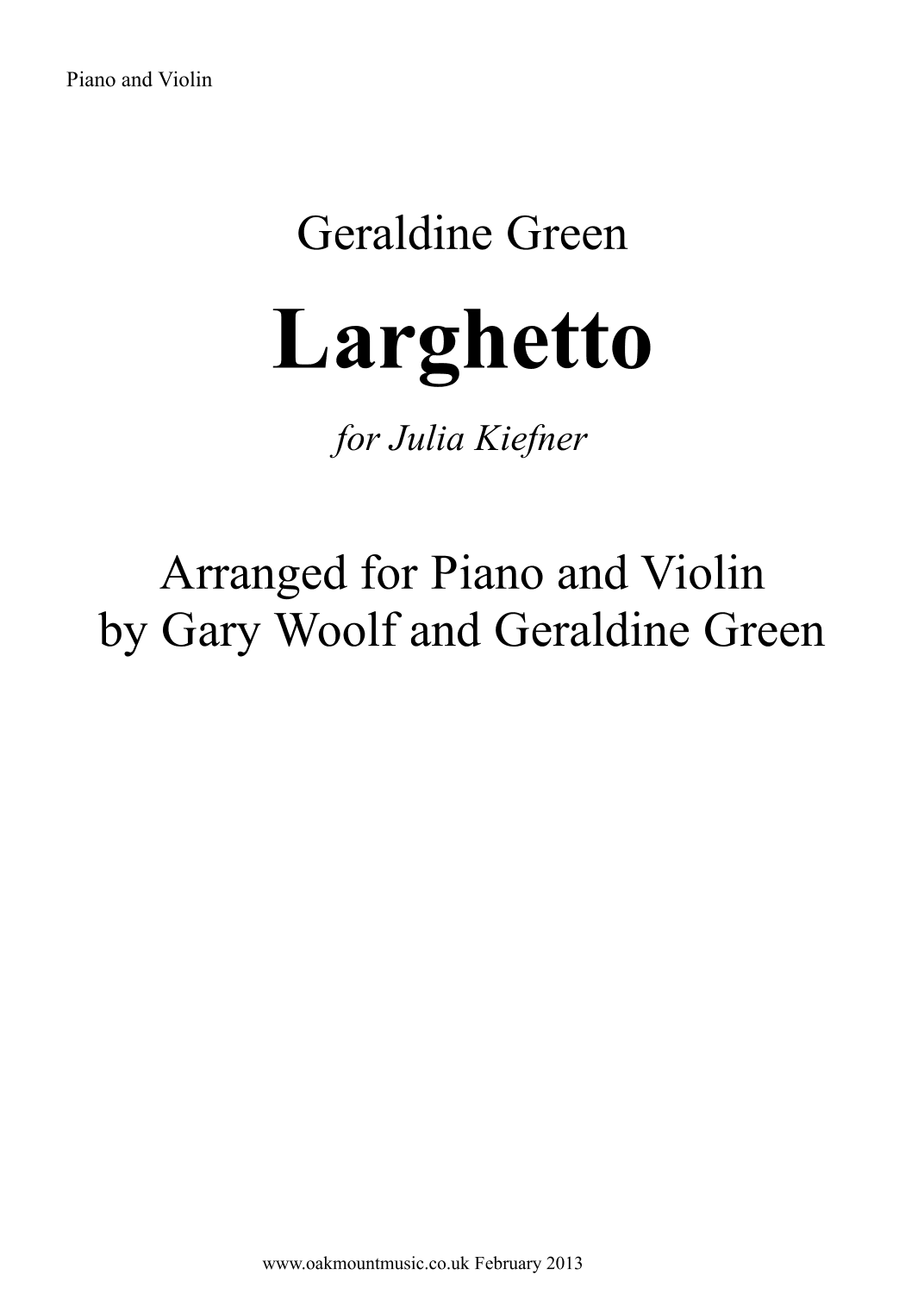 Larghetto, for Solo Violin and Strings (Violin and Piano Arrangement)
