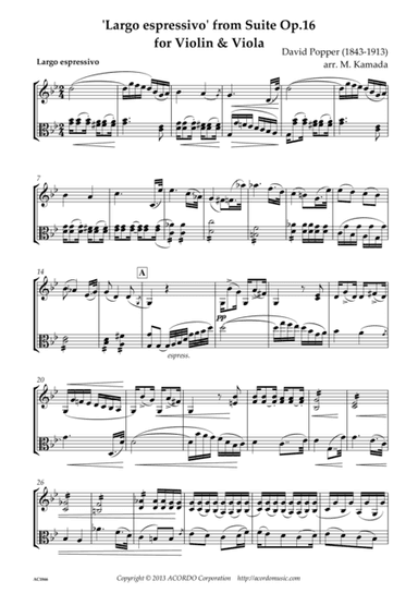 'Largo espressivo' from Suite Op.16  for Violin & Viola (arr. Mikio Kamada)