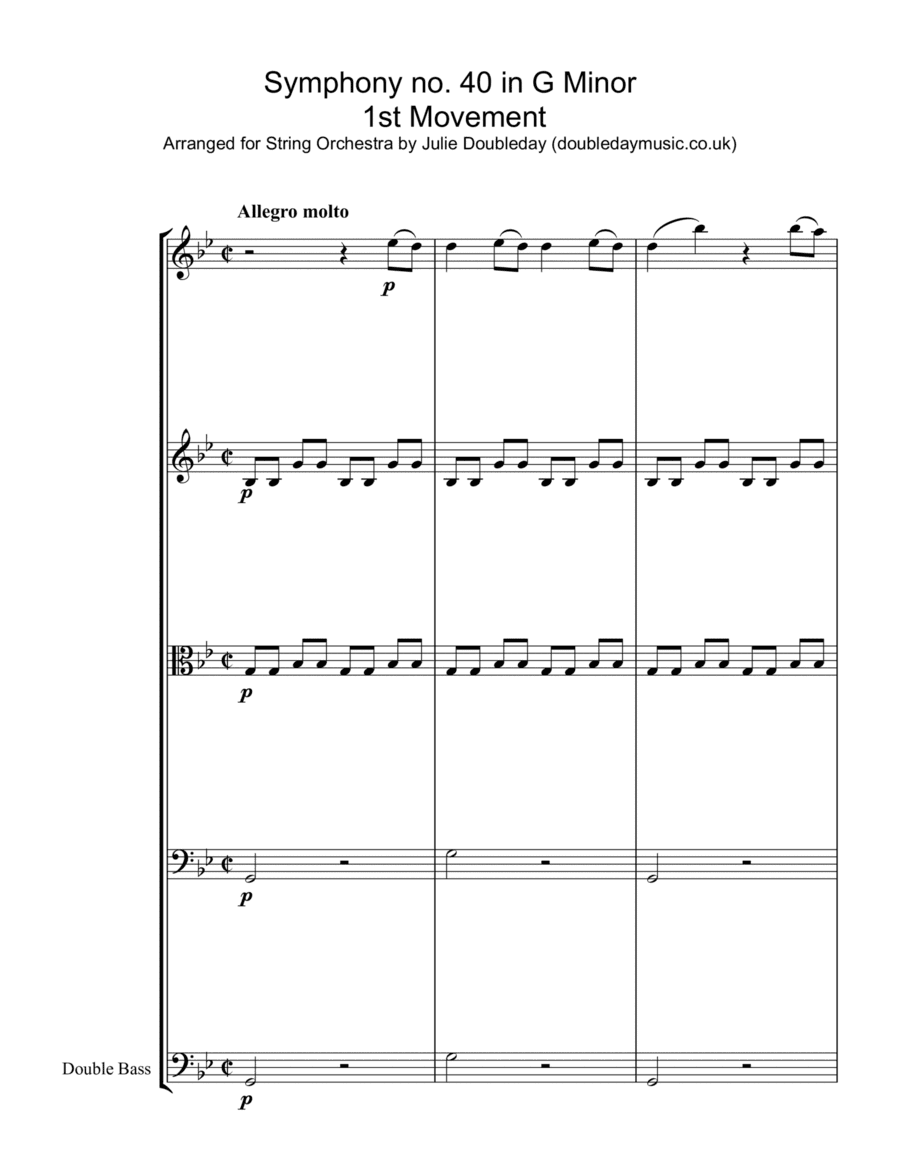 Mozart - Symphony No. 40 in G minor (1st Movement) arranged for String Orchestra (arr. Julie Doubleday)