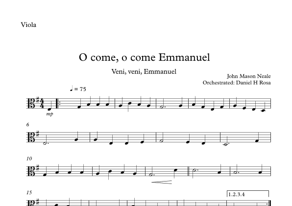 O come, o come Emmanuel - Veni, veni Emmanuel - Christmas Carol - Viola (arr. Daniel H Rosa)