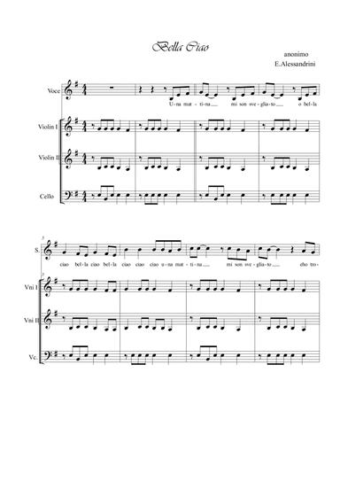 Bella ciao. Voice and strings trio (arr. Ester Alessandrini)