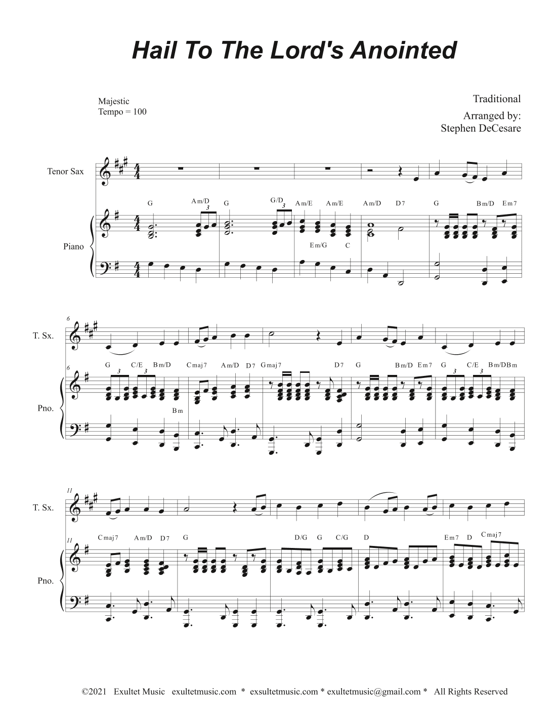 Hail To The Lord's Anointed (Tenor Saxophone) - Piano accompaniment) (arr. Stephen DeCesare)