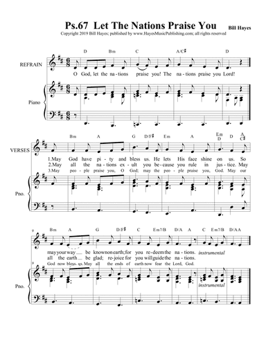 Psalm 67:  Let The Nations Praise You, Lord - piano/vocal