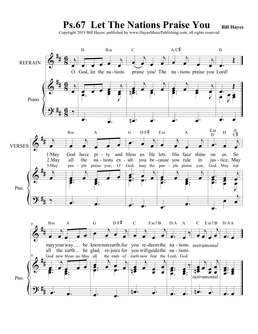 Psalm 67:  Let The Nations Praise You, Lord - piano/vocal