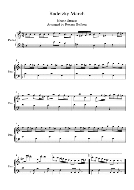 Radetzky March Easy Piano C Major (arr. Roxana Belibou)