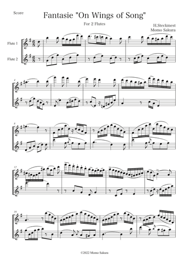 Fantasie "On Wings of Song" for 2 Flutes/ Flute duet (arr. Momo Sakura)