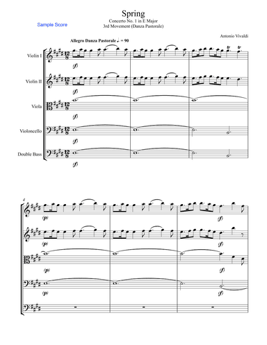 SPRING (La Primavera), 3rd. Mov., DANZA PASTORALE,  String Orchestra, Intermediate Level (arr. Sherry Lewis)