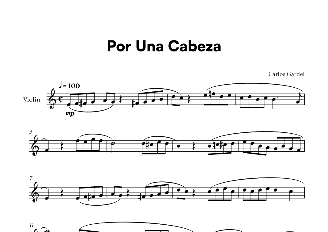 Carlos Gardel - Por Una Cabeza for Violin Solo (arr. Cadenza Editions)