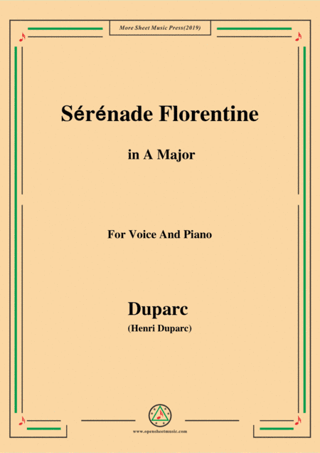 Duparc-Sérénade Florentine in A Major,for Violin and Piano (arr. Open Cloud)