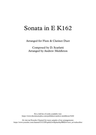 Sonata in E K162 arranged for Flute and Clarinet (arr. Andrew Middleton)