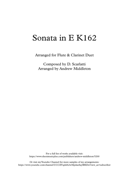 Sonata in E K162 arranged for Flute and Clarinet (arr. Andrew Middleton)