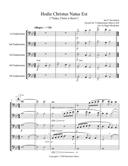Hodie Christus Natus Est (Euphonium Quintet - Bass Clef) (arr. Regis Bookshar)